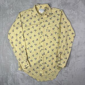 True Vintage Burberrys Shirt Men's Medium‎ Novelty Print Bird USA Yellow Stains